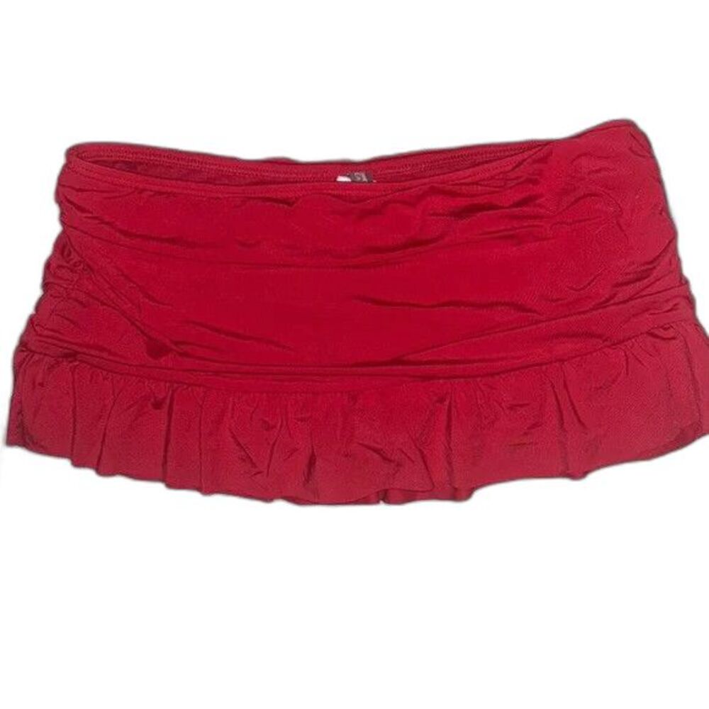Kenneth Cole Reaction: Red Ruched Ruffle Skirted Bikini Bottom NWT size small